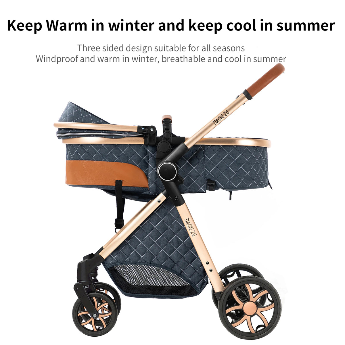 Passeggino Magic ZC 3 in 1, Sistema da Viaggio Compatto e Pieghevole con Navicella, Seggiolino Auto per Neonati e Seduta Reversibile, Carrozzina High Landscape, Ruote Ammortizzate, Manubrio Regolabile, Chiusura con Una Mano,