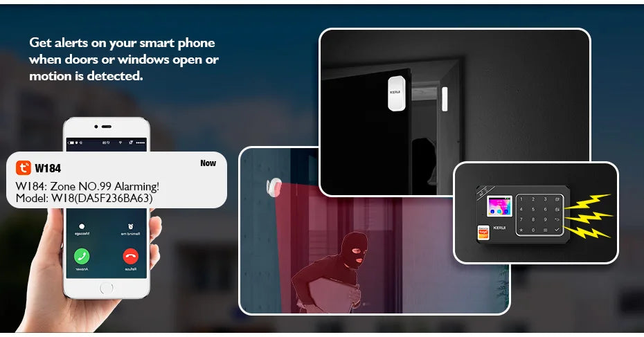 Sistema di Allarme Domestico KERUI WIFI 4G GSM Compatibile con App Tuya Smart Life, Alexa e Google, Sicurezza Wireless per Casa 433MHz