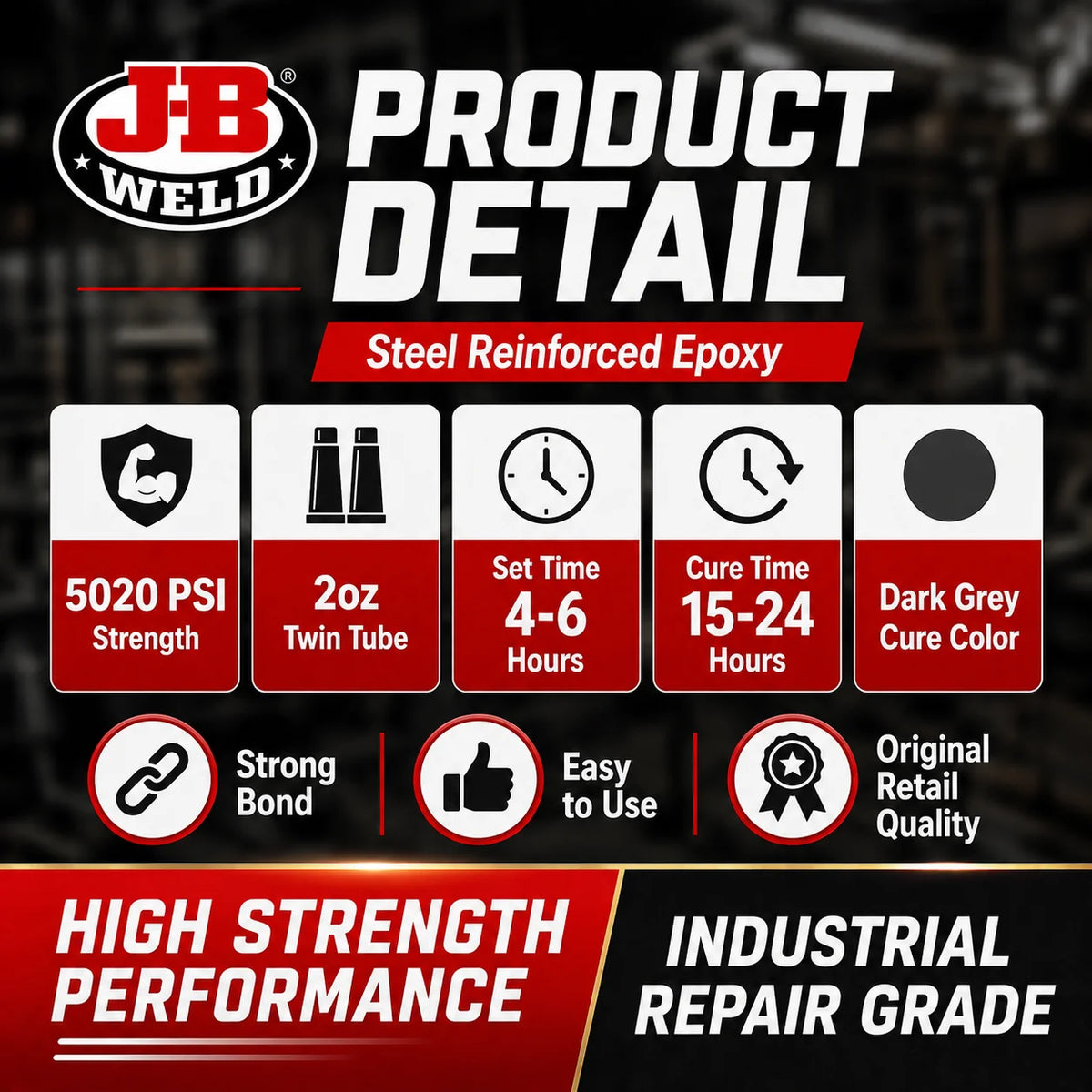 Adesivo Epossidico Bicomponente J-B Weld 8265S per Riparazione Metallo Rinforzato con Acciaio, Colla 2oz in Tubetto Doppio per Auto, Casa e Fai-da-Te
