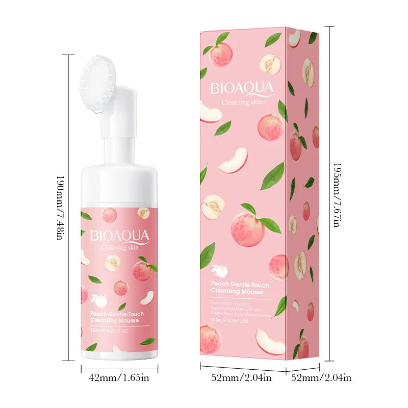 BIOAQUA Mousse Detergente Viso alla Pesca con Spazzola, Pulizia Delicata, Purifica il Sebo, Rinfresca, Non Rende la Pelle Tesa