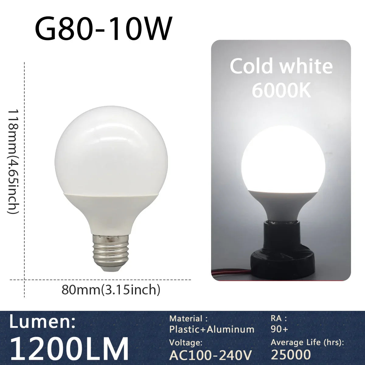 Confezione da 2 lampadine LED a globo con base E27 G80 G95 G125 10W 12W 18W 40 Watt Lampadine LED Edison equivalenti, bianco caldo 3000K 6000K Latte