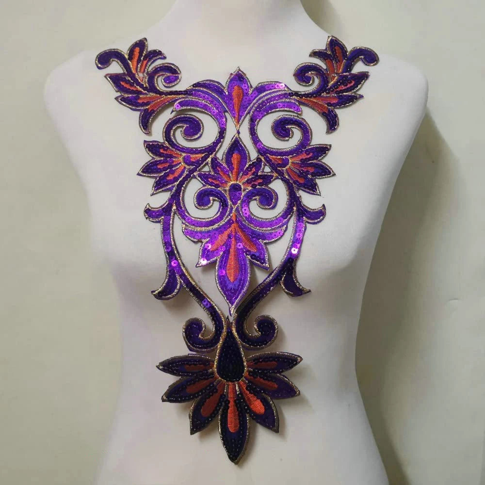 Tessuto per toppe ricamate con fiori eleganti viola per abiti, tende per la casa, accessori per abbigliamento da festa, riparazioni di applique per cucire