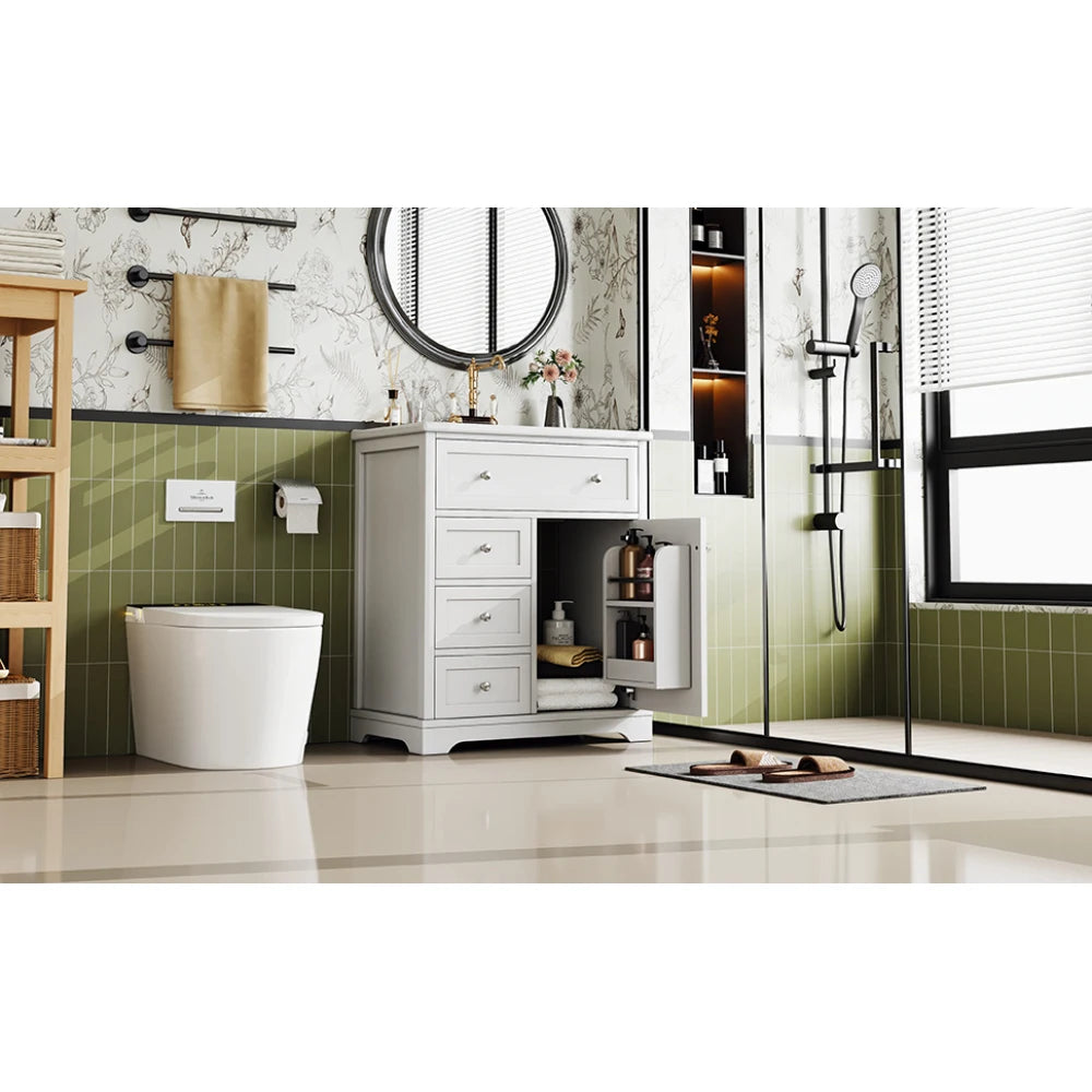 Mobiletto da bagno 76x46x87 cm con lavabo Mobiletto inferiore Cassetto a basso rumore Guida Telaio per porta Cassetto pieghevole Lavello in ceramica Lavabo in ceramica Lavaggio in ceramica
