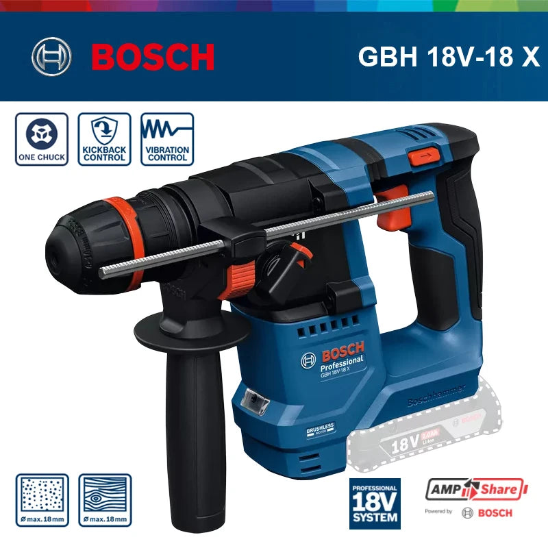  Bosch GBH 18V-18 GBH 18V-18 X Trapano Tassellatore Rotativo Leggero Brushless a Batteria 2-in-1 per Calcestruzzo