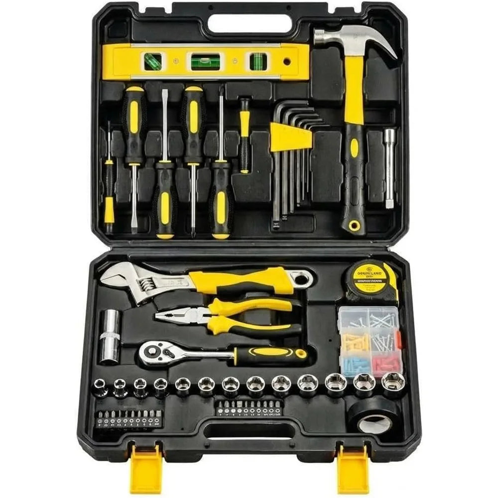 Set di 108 Utensili Manuali per Riparazioni Auto e Casa, Kit con Chiavi a Bussola, Chiavi a Cricchetto, Cacciaviti, Strumenti Portatili per Fai-da-Te con Valigetta
