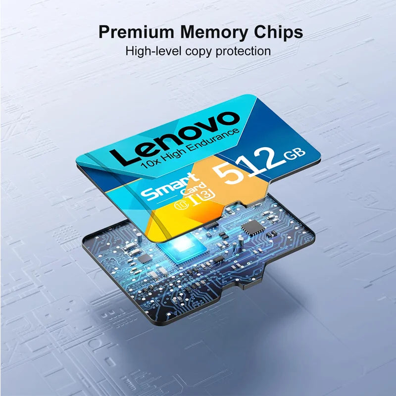 Scheda Micro SD ad alta velocità Lenovo, 1 TB, 512 GB, 256 GB, scheda di memoria TF, classe 10, U3, ad alta velocità, per dash cam, telecamere di sicurezza, droni e telefoni.