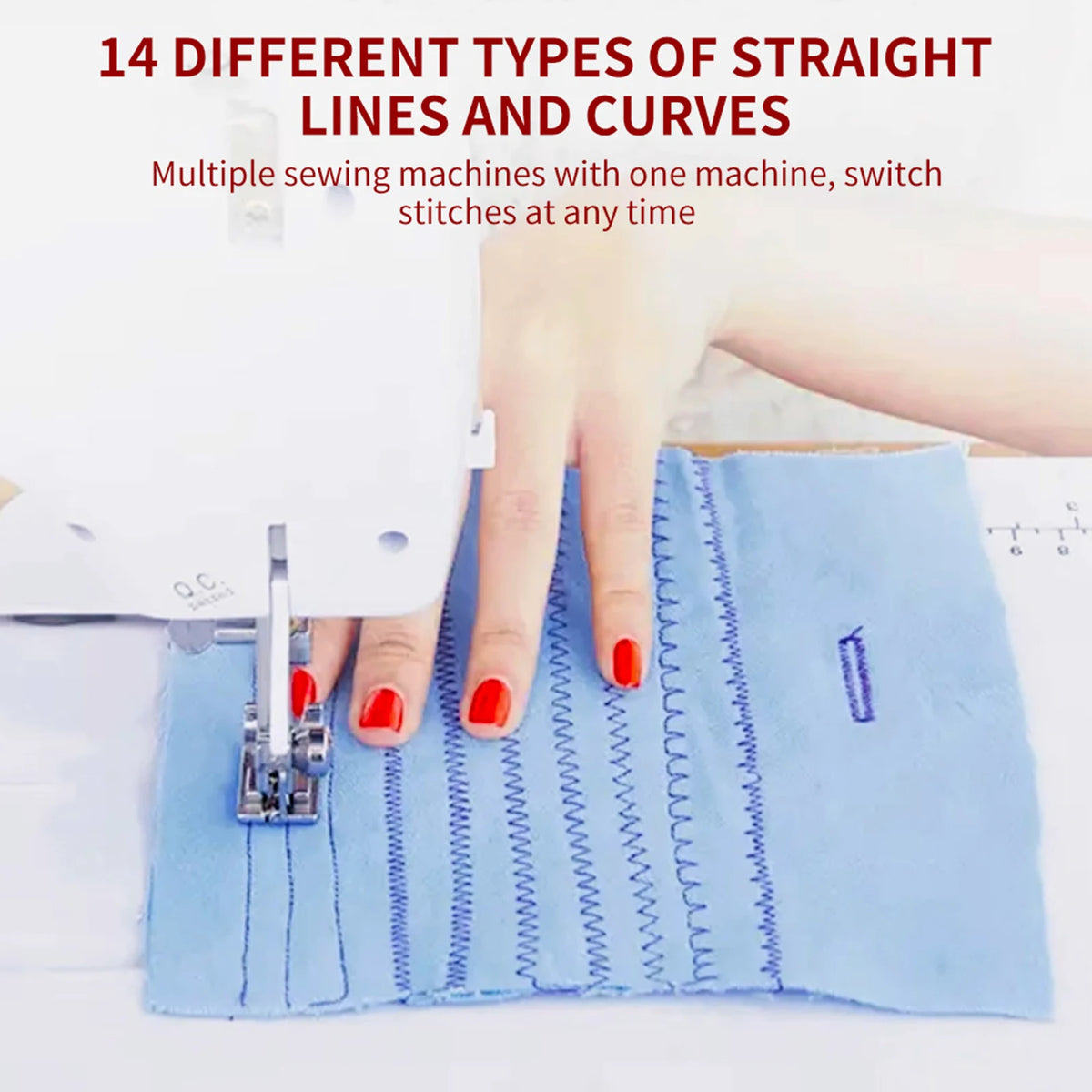 Macchina da Cucire Elettrica Mini 728 Fai-da-te con 14 Punti, Tavolo di Estensione, Kit per Tessuti in Cotone e Cucito, Cucitura Inversa e 14 Tipi di Punti Interni, EU