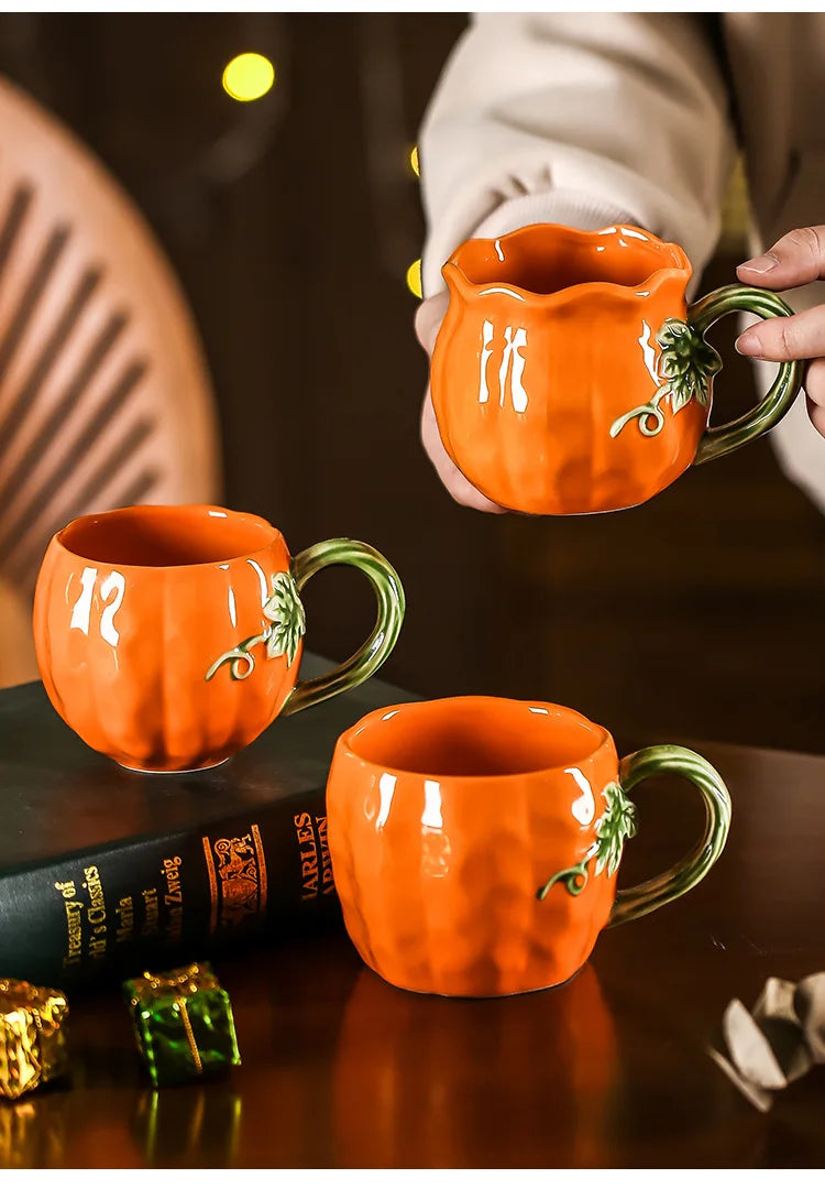 Tazza a Forma di Zucca Carina, Tazze Realistiche a Forma di Zucca, Stoviglie in Porcellana, Utensili per Bere, Tazze da Caffè, Tazze per il Tè Pomeridiano