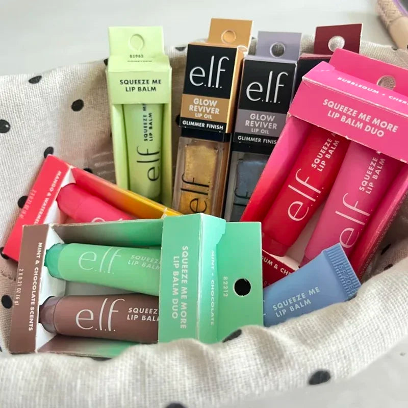 Set Lucidalabbra Elfo Squeeze in Tubetto Morbido, Balsamo Labbra Mango Menta Bubblegum Ciliegia, Idratante, Colore Naturale, Cosmetici Labbra alla Frutta