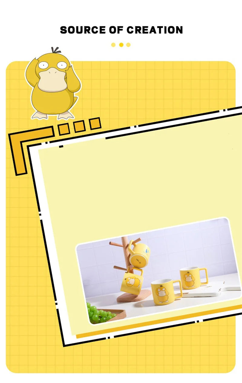 SHUNXIANG Pokémon Licenza Psyduck Tazza 350ml Cartoon Tazza di Ceramica Colazione Latte Tazza di Caffè Autentico Anime Bicchieri Tazze di Acqua