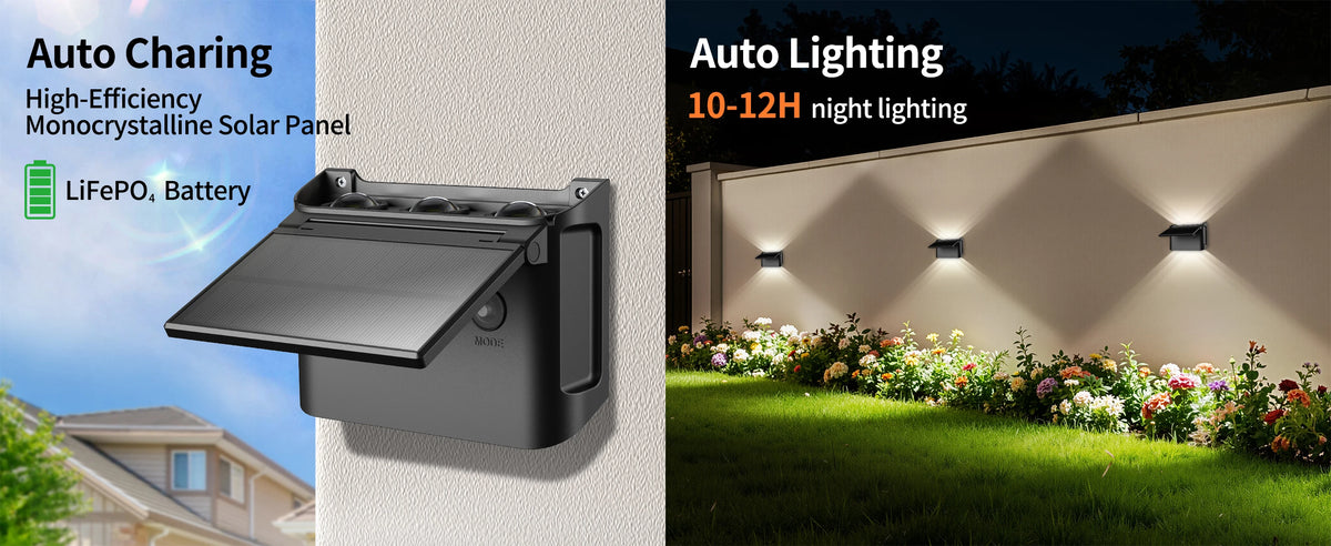 Lampade solari da parete Intelamp, confezione da 2 con telecomando,3 modalità di colore, IP65 |Illuminazione personalizzabile su/giù, lampada solare impermeabile IP65 per pareti esterne, recinzioni, patii e ingress