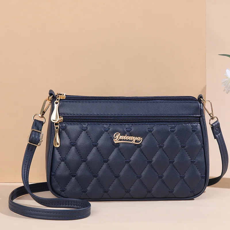 Borse a tracolla in pelle PU con cerniera borsa a tracolla nuova moda per donna borsa e borsette con filo da ricamo di grande capacità