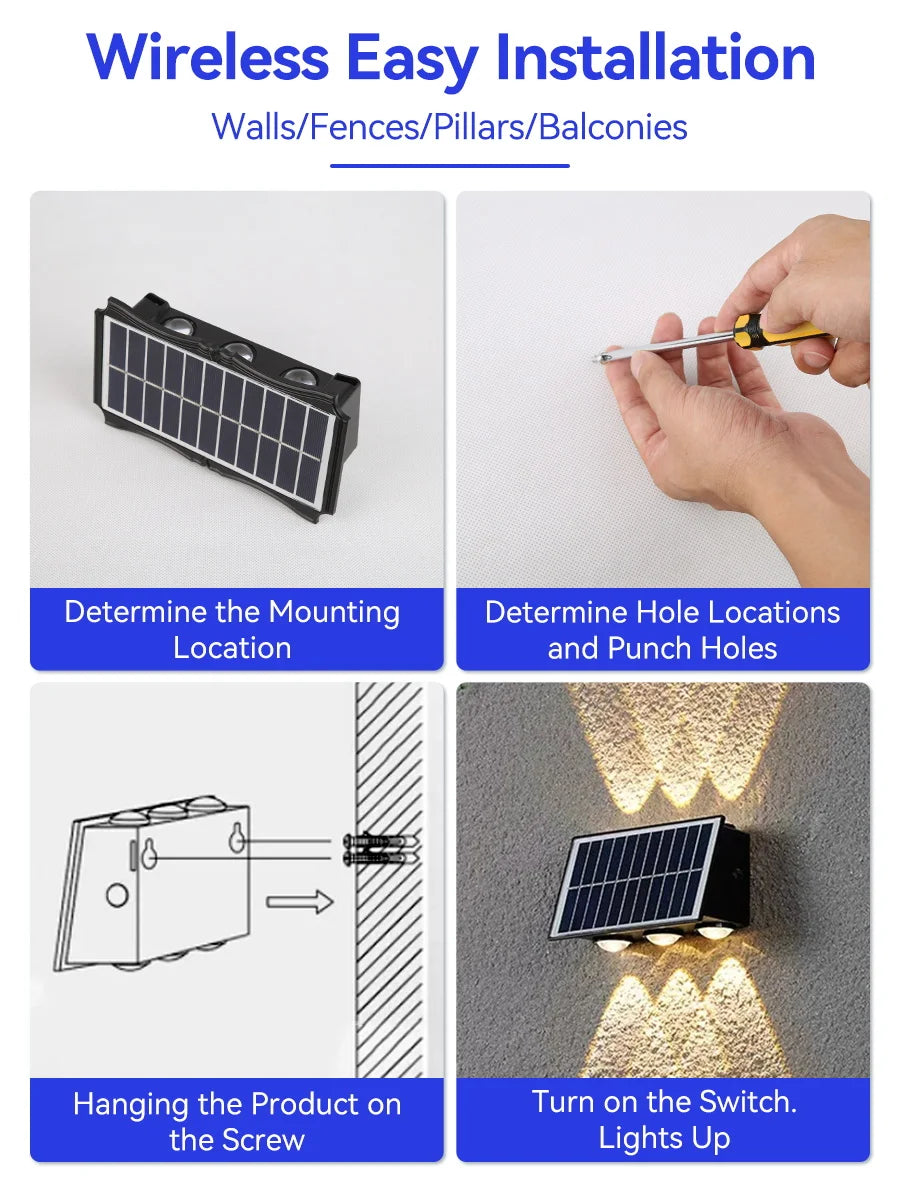 3 pezzi/1 pezzo Lampada da parete solare per cortile, strada, impermeabile, lampada da giardino esterna, decorazione solare per la casa, illuminazione da parete a LED per esterni