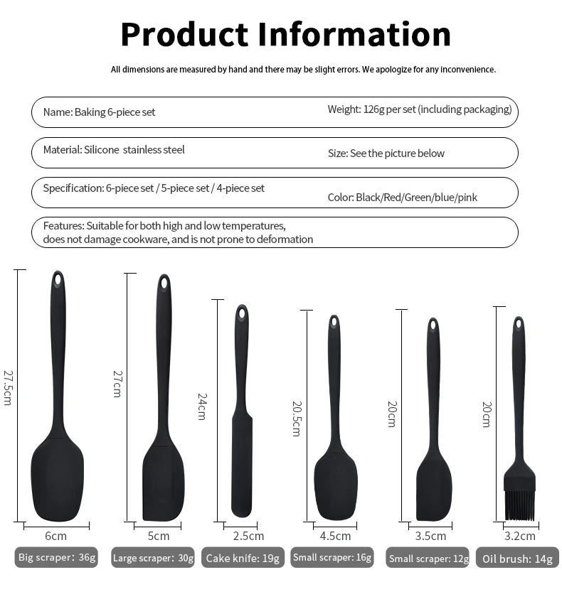 Set di utensili da cucina in silicone da 6 pezzi, spatola per crema, spatola, pennello per olio, set di raschietti di varie misure, strumento per la cottura, non integrato