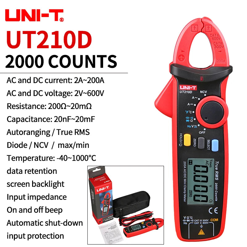 UNI-T Pinza amperometrica UT201 UT202 UT202A UT203 UT204 Plus Tester digitale Voltmetro professionale Pinza Amperometro Multitester elettrico