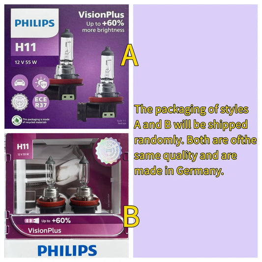 Philips H11 12V 55W PGJ19-2 VisionPlus 3250K Luce intensa Fino al 60% Visione Alogena Lampade per auto originali Faro 12362VPS2
