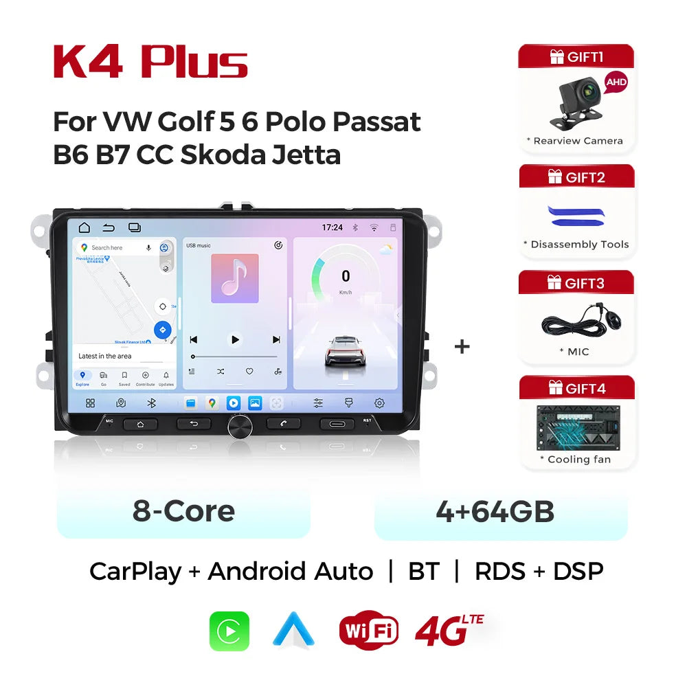 Mekede Android 15 Autoradio con CarPlay Wireless/Navigazione GPS Auto, Lettore Video 4K, DSP, BT5.4 per Volkswagen Golf 5 6 Polo Passat B6 V6 B7 TSI CC T5 EOS JETTA Skoda Octavia 2 Superb 3 Seat Altea Toledo Leon