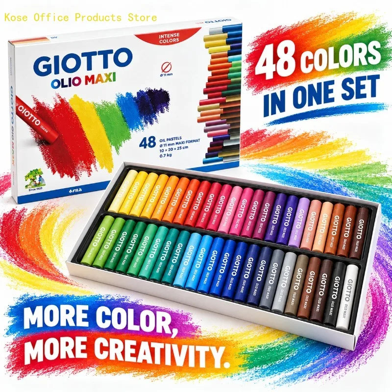 Kit di pastelli a olio GIOTTO, 48 pezzi, con colori intensi e pastelli di grandi dimensioni (11 mm) per pittura, lezioni di arte, scuola, uso domestico e progetti creativi.