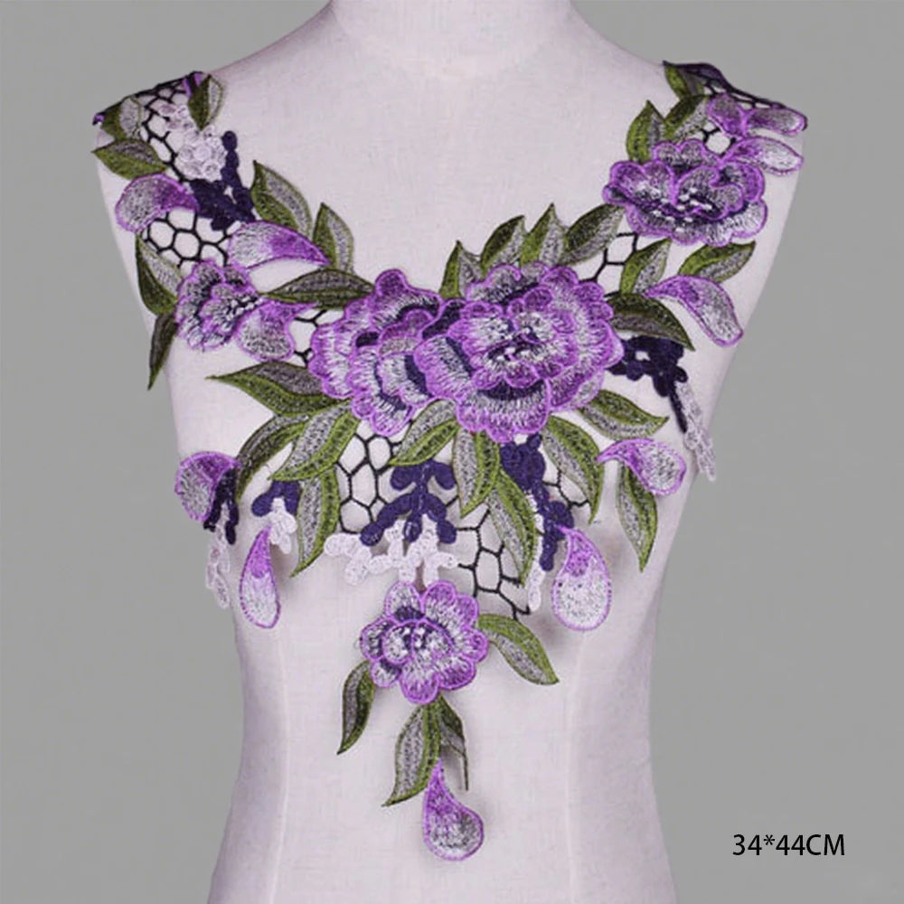 Tessuto per toppe ricamate con fiori eleganti viola per abiti, tende per la casa, accessori per abbigliamento da festa, riparazioni di applique per cucire
