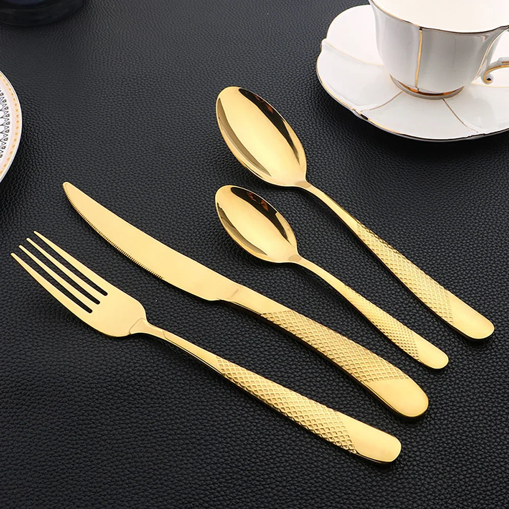 Set di posate in acciaio inossidabile da 16 pezzi - Set di posate nere, lucidate a specchio, lavabili in lavastoviglie, include coltelli, forchette e cucchiai