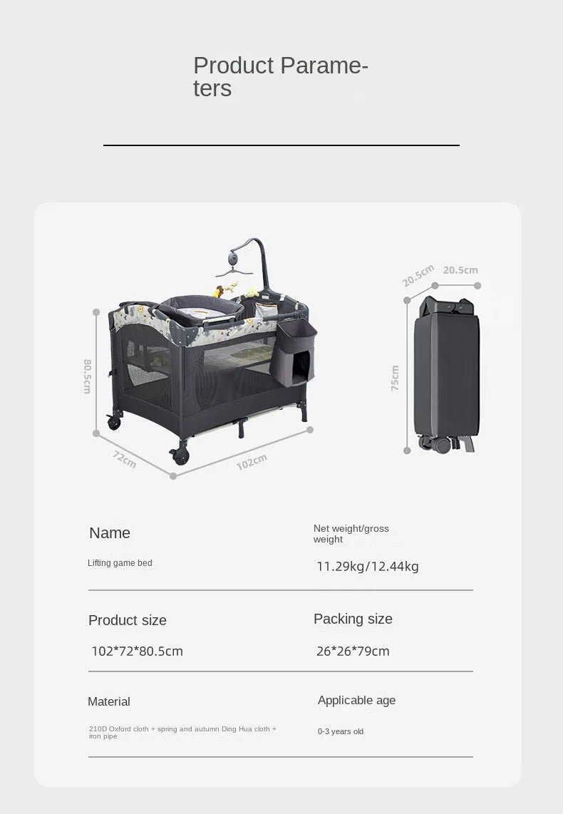 Culla per neonati 3 in 1, lettino da affiancare al letto, box portatile da viaggio con fasciatoio e giocattoli