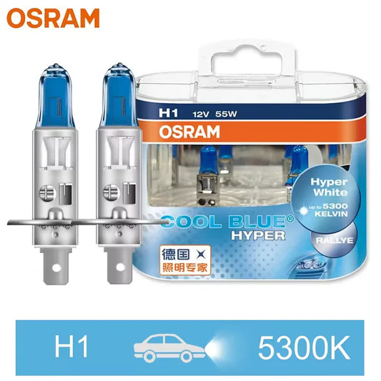 OSRAM H7 H4 H1 H11 HB3 9005 HB4 9006 Lampadina Alogena per Fari Auto, Luce Abbagliante/Anabbagliante 5300K 12V 55W, Bianco Hyper Cool Blue (2 Pezzi)