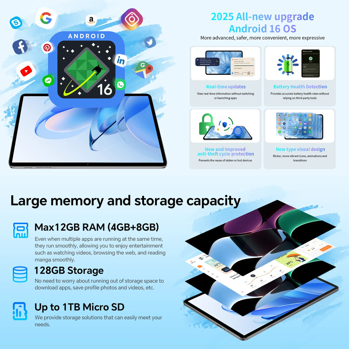 Custodia per tablet Teclast P30T, Android, 16, 10,1", 16 GB (3 GB + 13 GB) di RAM, 128 GB di ROM, CPU a 8 core, tutto in uno: custodia per P30T/tastiera/mouse/penne/auricolari/supporto.