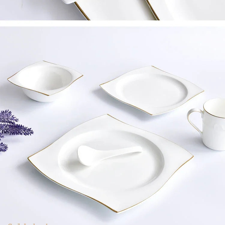 Set di Piatti in Ceramica, Stoviglie in Porcellana Bone China, Set Creativo di Piatti e Vassoi Phnom Penh, Piatti Quadrati, Servizio da Tavola per Cucina