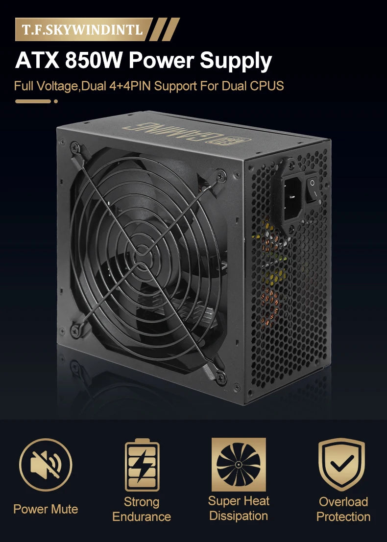 Alimentatore oro 850w 80 Plus 110V/220V Sorgente PC PFC attivo modulare completa per alimentatore per computer da gioco Alimentatore video