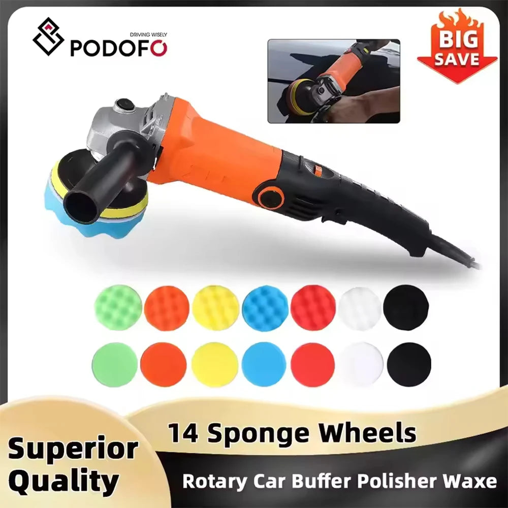 Lucidatrice Rotativa per Auto Podofo 1200W con Manico Staccabile per Lucidatura e Ceratura di Barche e Auto, Lucidatrice Rotativa a Spugna 8800RPM