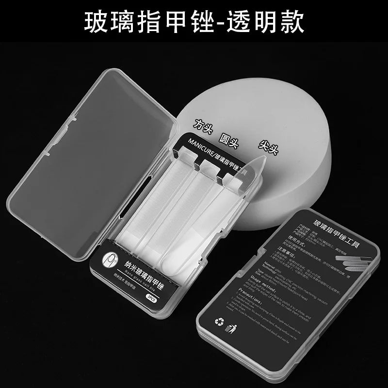 Set Professionale di 3 Lima per Unghie in Vetro Nano, Strumenti Riutilizzabili per Lucidare, Modellare e Levigare le Unghie, per Manicure, Pedicure, Salone e Casa