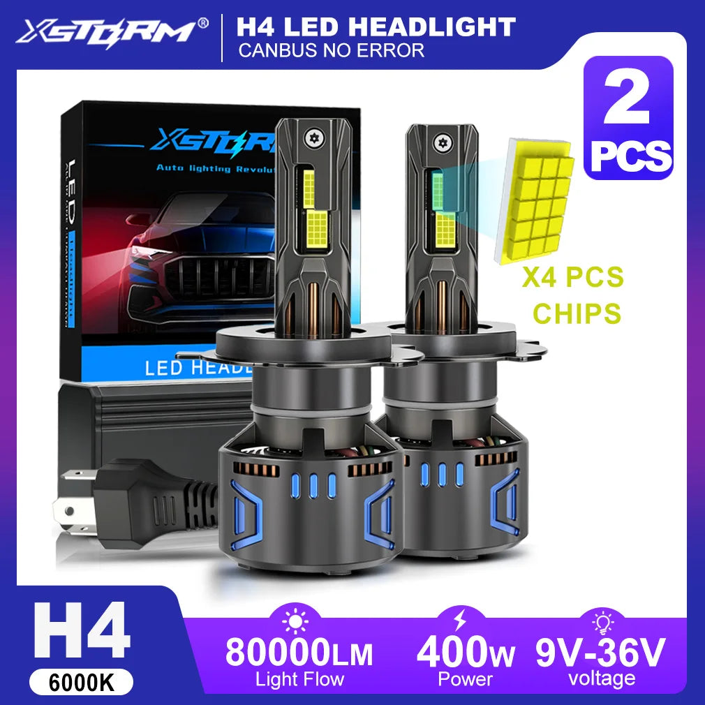 XSTORM H7 Lampadine LED per Fari H1 H4 H11 9005 9006 9012 Luci LED Canbus 80000LM 400W Fari Auto con Ventola Turbo 6000K