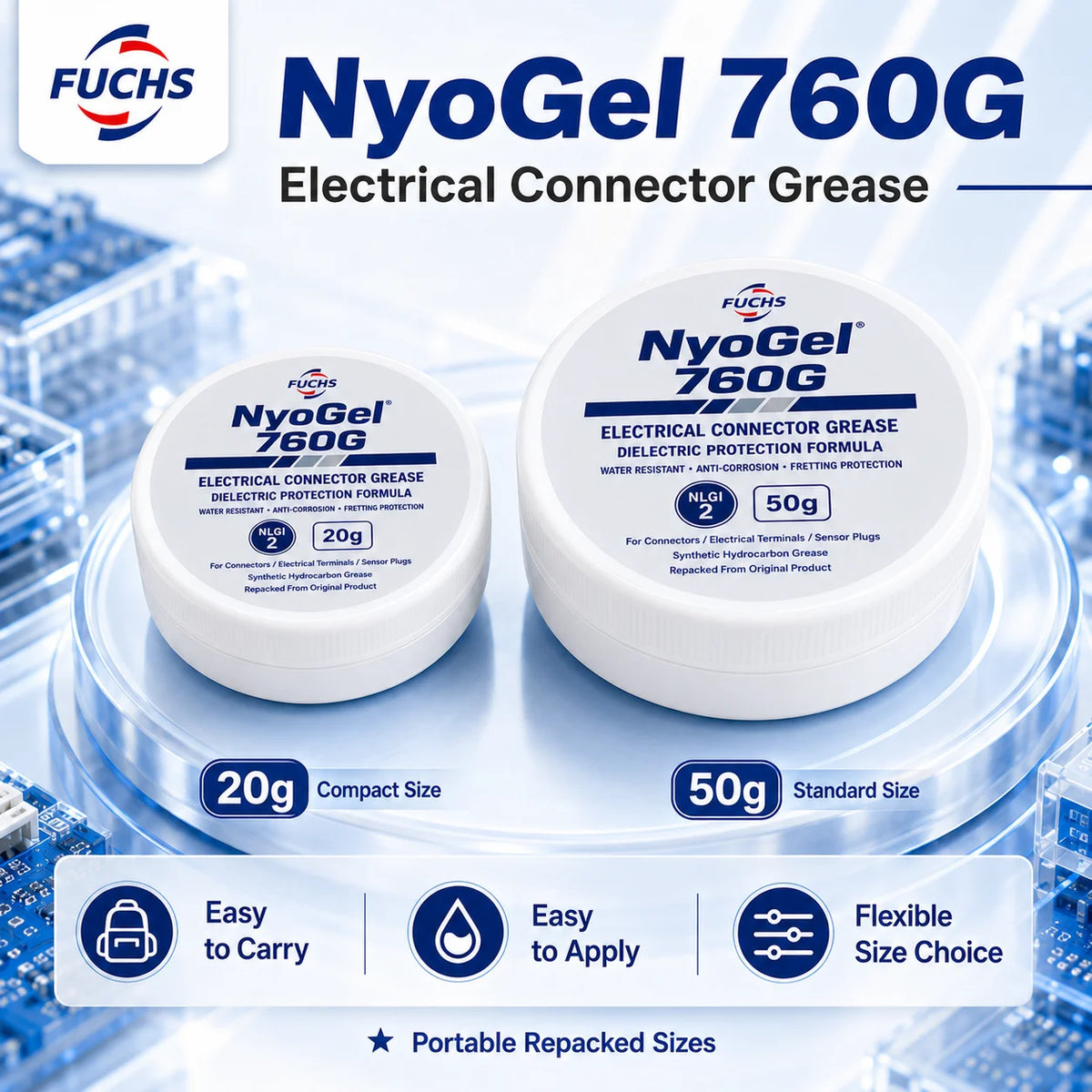 NyoGel 760G Grasso per Connettori Elettrici, Lubrificante Dielettrico Anticorrosione per Terminali di Cablaggio Automobilistico e Spine per Sensori 20g 50g