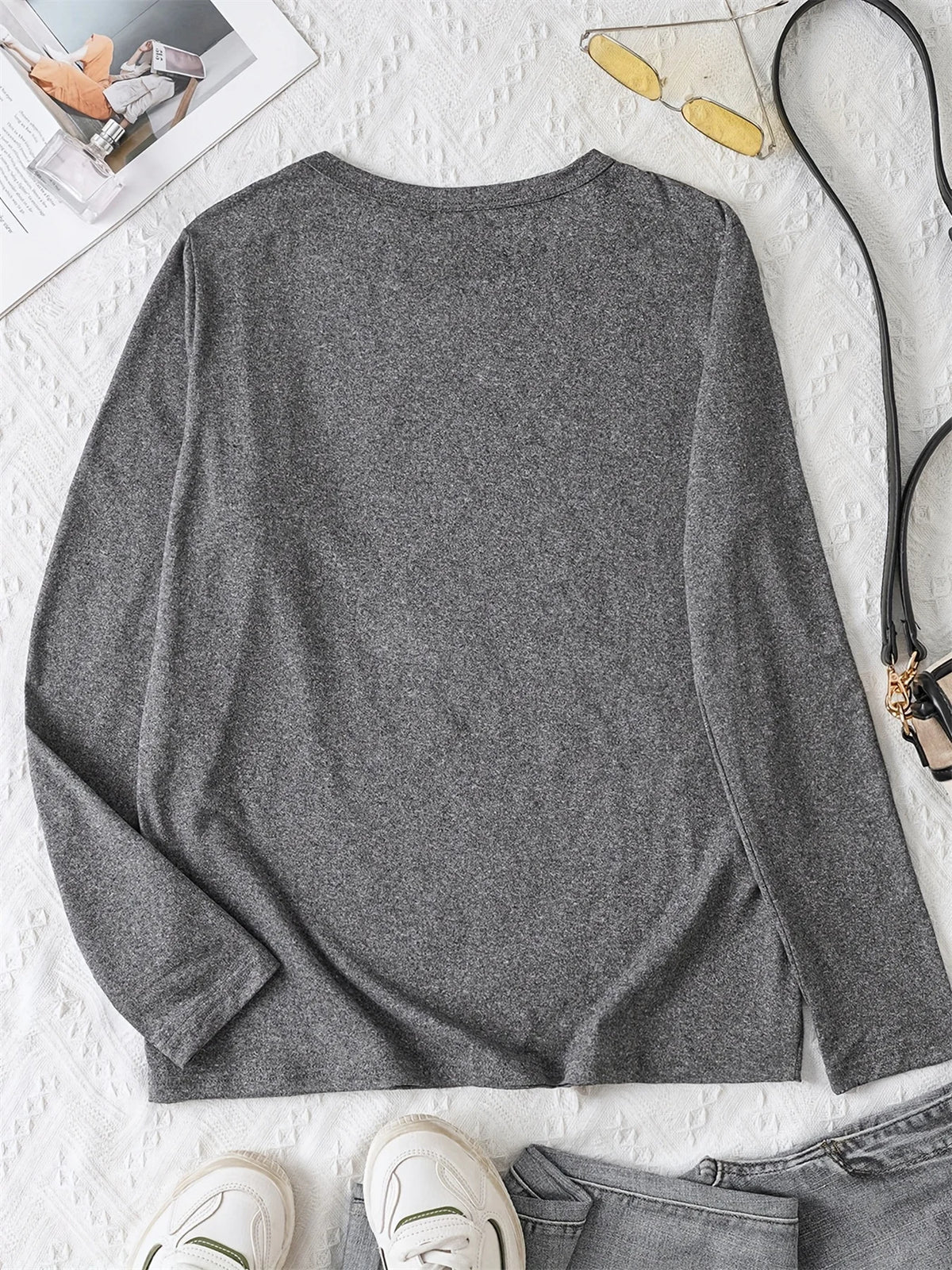 T-shirt da donna in 100% puro cotone, ideale per la primavera e l'autunno, dal taglio ampio e casual, con stampa a forma di labbra, cerniera, stampa grafica e maniche lunghe, scollo rotondo.
