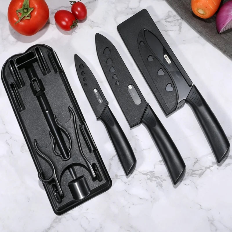Set di coltelli da cucina, compresi coltello da chef, mannaia e coltello da frutta, con ceppo portacoltelli, adatto per sbucciare carne e verdure