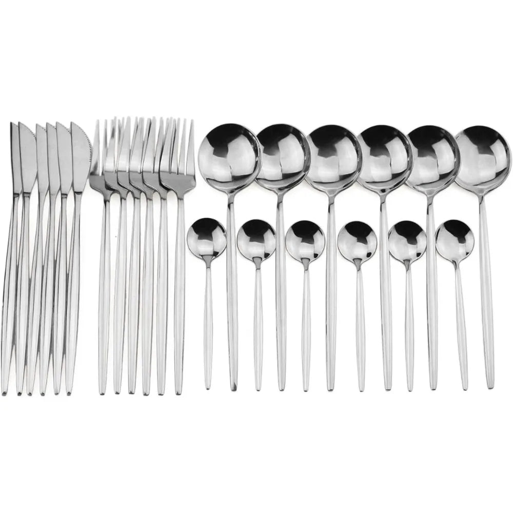 Set di posate da 24 pezzi in acciaio inossidabile, posate da dessert, cucchiaini da tรจ, lavabili in lavastoviglie, per sala da pranzo, cucina.