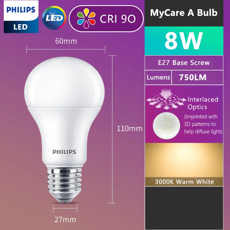 Philips MyCare LED E27 Lampadina a sfera 8W 10W 12W Risparmio energetico 3000K 6500k Luce bianca comfort 220V-240V AC Lampada domestica a LED originale