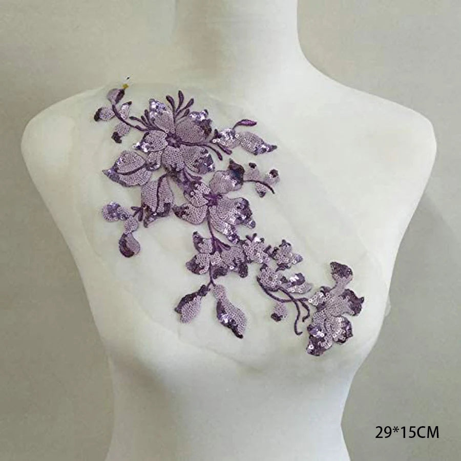 Tessuto per toppe ricamate con fiori eleganti viola per abiti, tende per la casa, accessori per abbigliamento da festa, riparazioni di applique per cucire