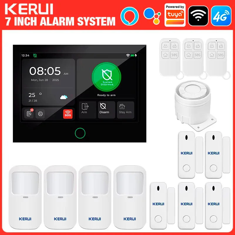 Sistema di Allarme Domestico KERUI con Schermo Touch da 7 Pollici, WiFi+4G, Compatibile con Tuya Smart, Protezione di Sicurezza FSK/ASK, Sensore PIR 433MHZ