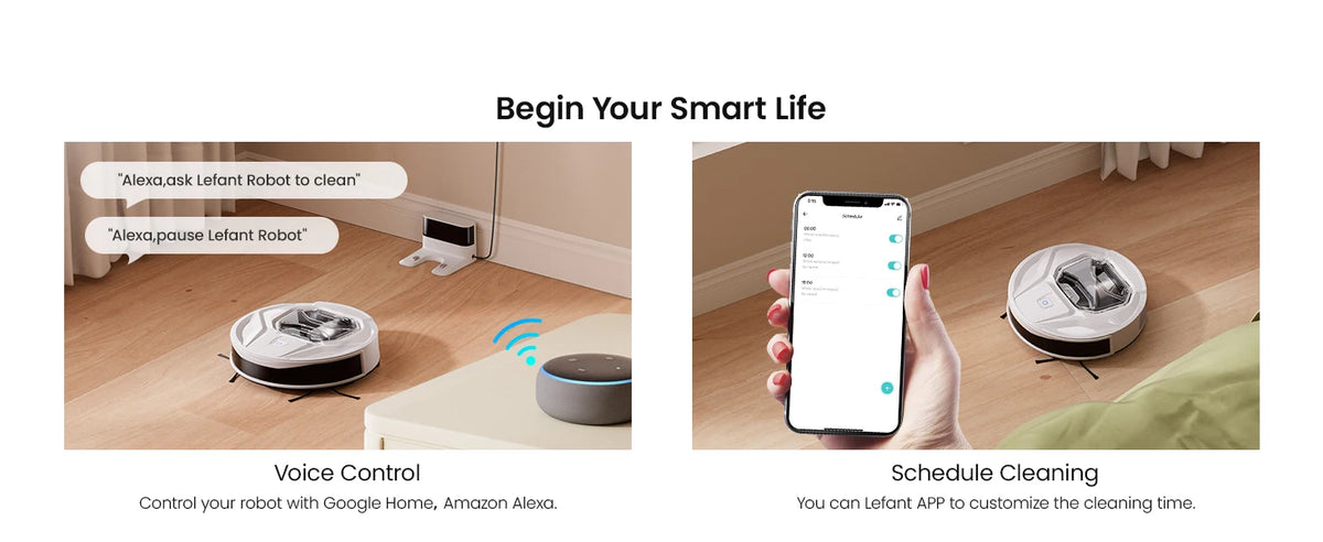 Robot Aspirapolvere Lefant M320 con Funzione Lavapavimenti, Potente Aspirazione 6000Pa, Contenitore Polvere Visibile, Rilevamento Tappeti, Controllo Vocale Alexa