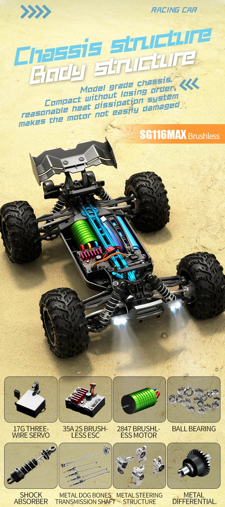 SG116 PRO, auto radiocomandata in scala 1/16, velocità massima 40 km/h, trazione integrale, fuoristrada, monster truck radiocomandato, veicolo da corsa 2.4G, giocattolo, regalo di compleanno per bambini, ragazzi e adulti.