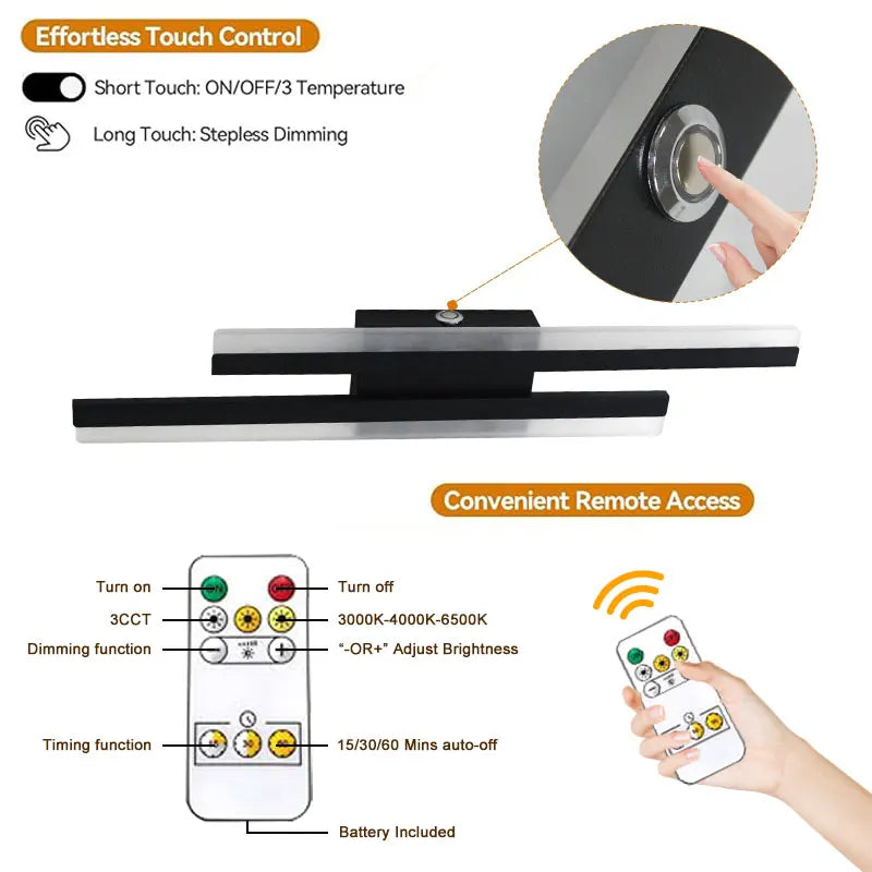 Lampade da Parete a Batteria da 5200mAh, Senza Fili, Ricaricabili, LED per Quadri, Interruttore Touch, Dimmerabili, 3CCT, USB, Telecomando