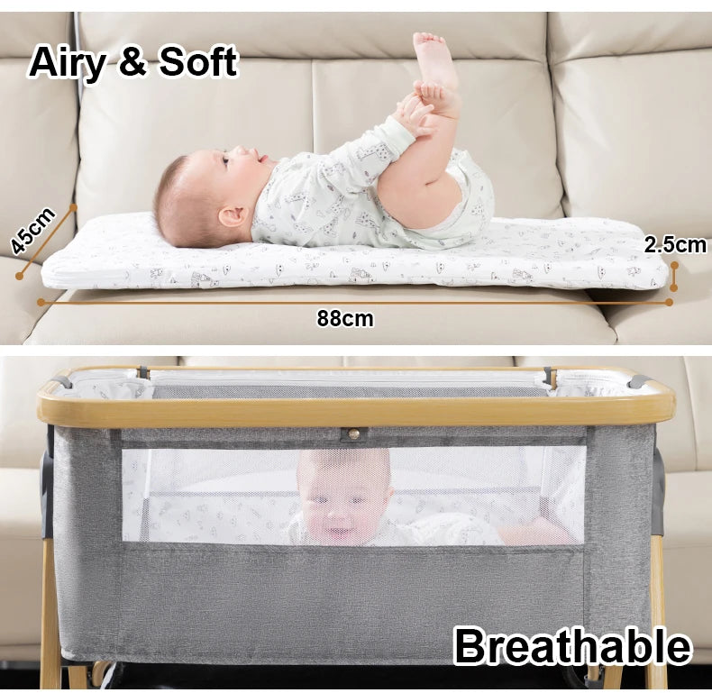 Lettino 3 in 1 Culla Comodino Culla Box per bambini 0-3 anni bambino multifunzione pieghevole e sollevabile Con zanzariera e ruota
