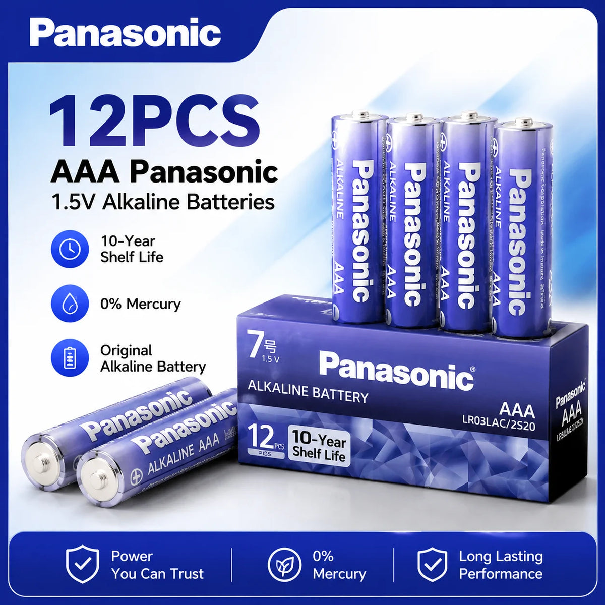 Batterie Alcaline Panasonic AA/AAA 1.5V, Adatte per Fotocamere Digitali, Torce, Lettori CD, Mouse Wireless, ecc.