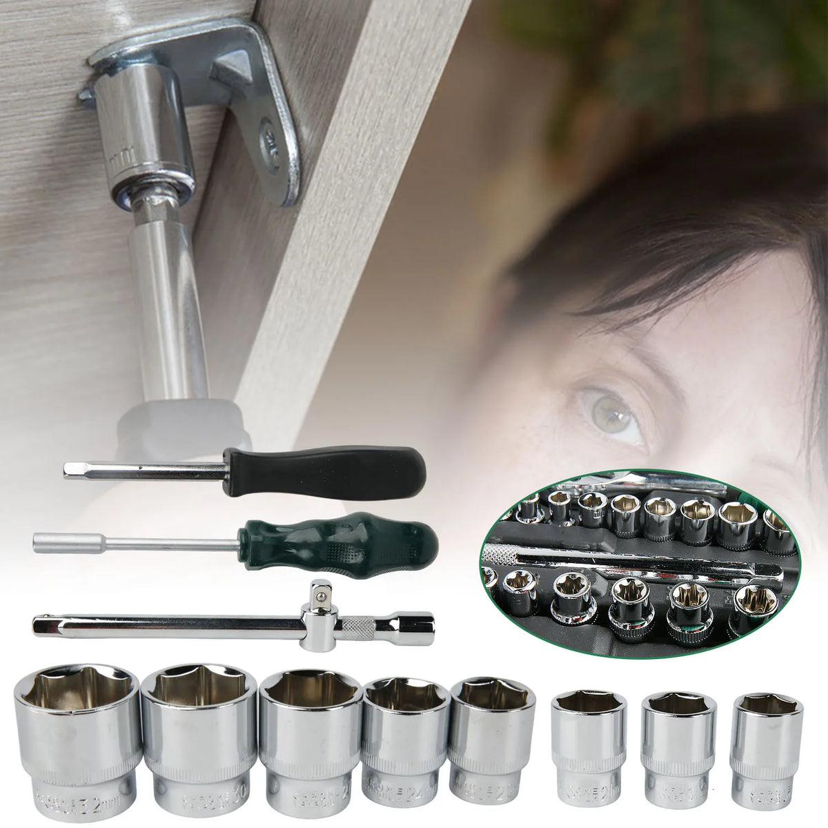 Set di chiavi a bussola da 216 pezzi, kit combinato di chiavi a cricchetto e dinamometriche, strumento per la riparazione di auto, 1/4", 3/8", 1/2", chiavi a cricchetto, cacciaviti, punte, set di utensili manuali, kit di stru