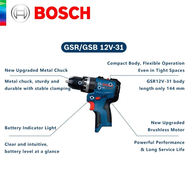 BOSCH GSR 12V-31 Trapano Avvitatore Professionale Senza Fili 2-in-1, per Foratura e Avvitatura di Legno, Metallo e Plastica, Utensile Elettrico Resistente