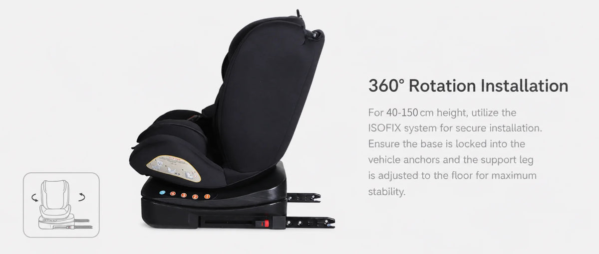 Seggiolino Auto per Bambini ISOFIX 360 ° Seggiolino di sicurezza per bambini orientabile in avanti e all'indietro, approvato ECE R129 i-Size, per bambini da 0 a 12 anni.