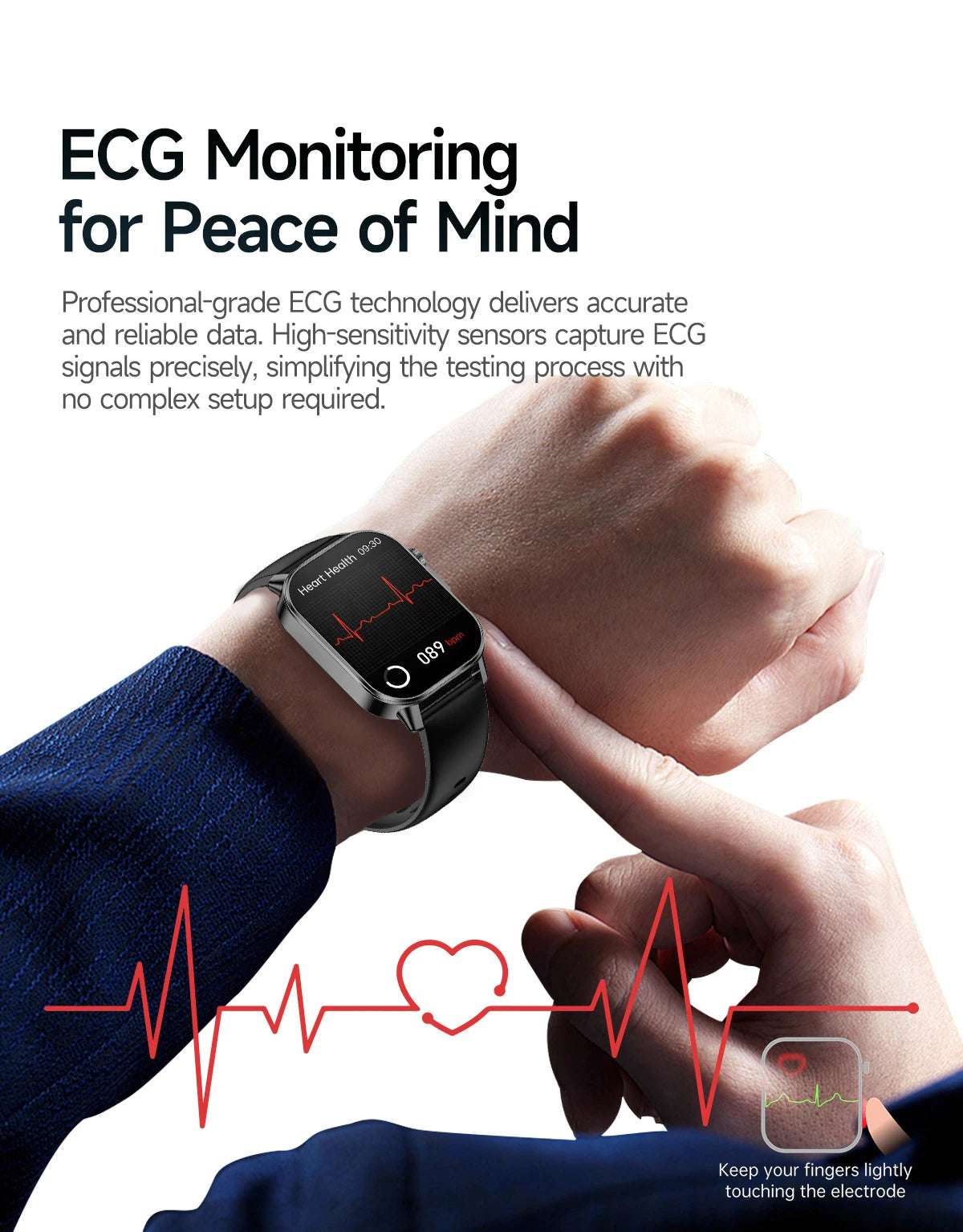 Nuovo Smartwatch per Uomo con Diagnosi ECG Accurata, Misurazione di Pressione Sanguigna, Ossigeno nel Sangue, Grasso nel Sangue, Acido Urico, Temperatura, Chiamate Bluetooth