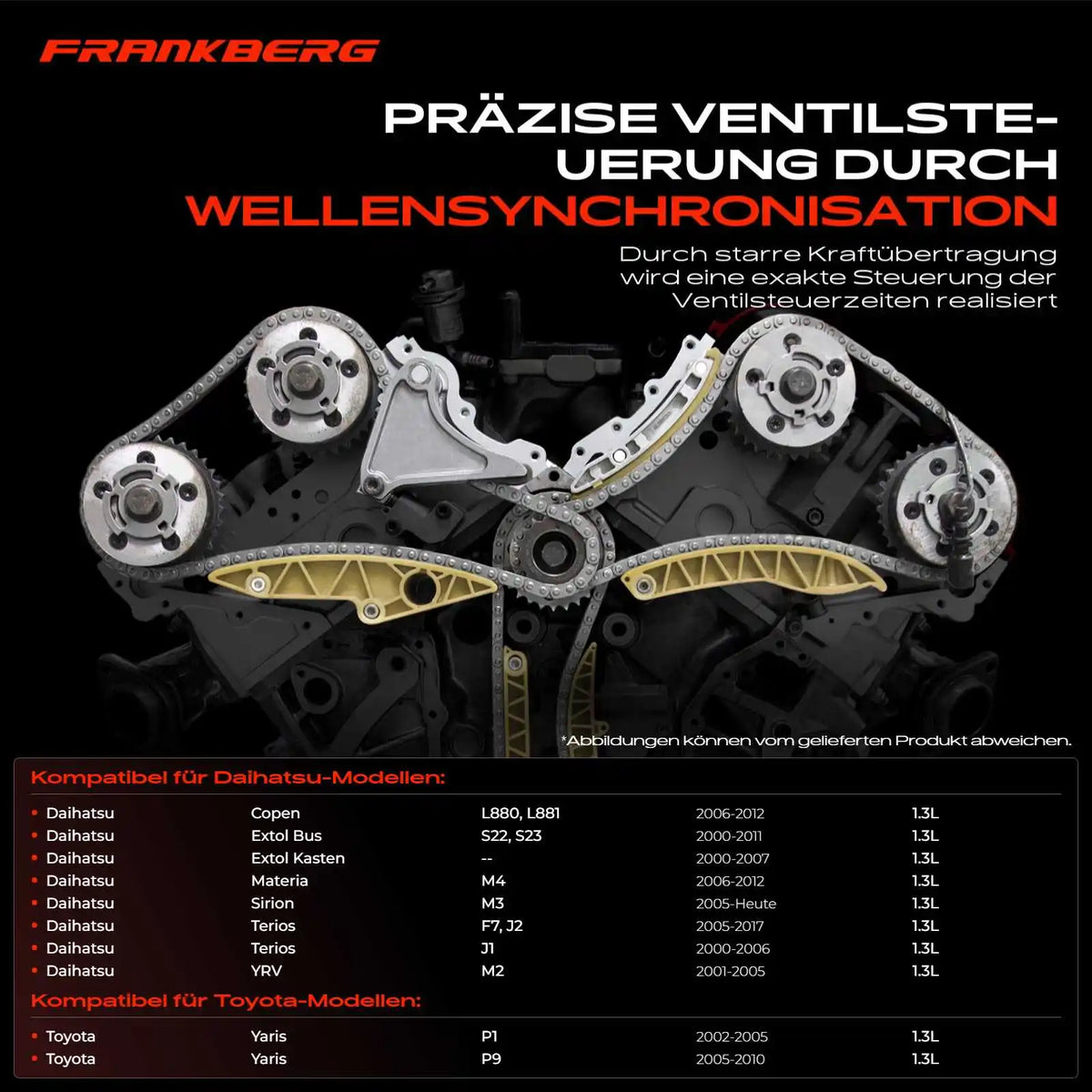 Frankberg 1x timing chain set timing chain for Daihatsu Copen Extol Materia Sirion YRV Terios Toyota Yaris 135230J010 1352123020