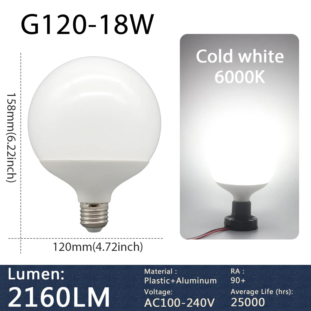 Confezione da 2 lampadine LED a globo con base E27 G80 G95 G125 10W 12W 18W 40 Watt Lampadine LED Edison equivalenti, bianco caldo 3000K 6000K Latte